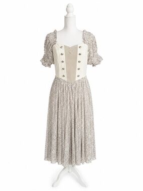 Landhaus Dirndl Style Dress US 8 EU 40 | Cream Floral Cottagecore Midi